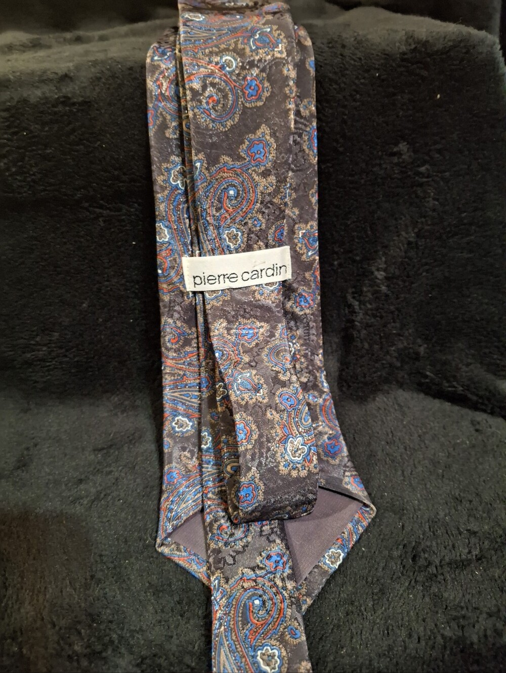 Paisley Satin Tie in Navy with Red & Blue Accents - Picture 6 of 10